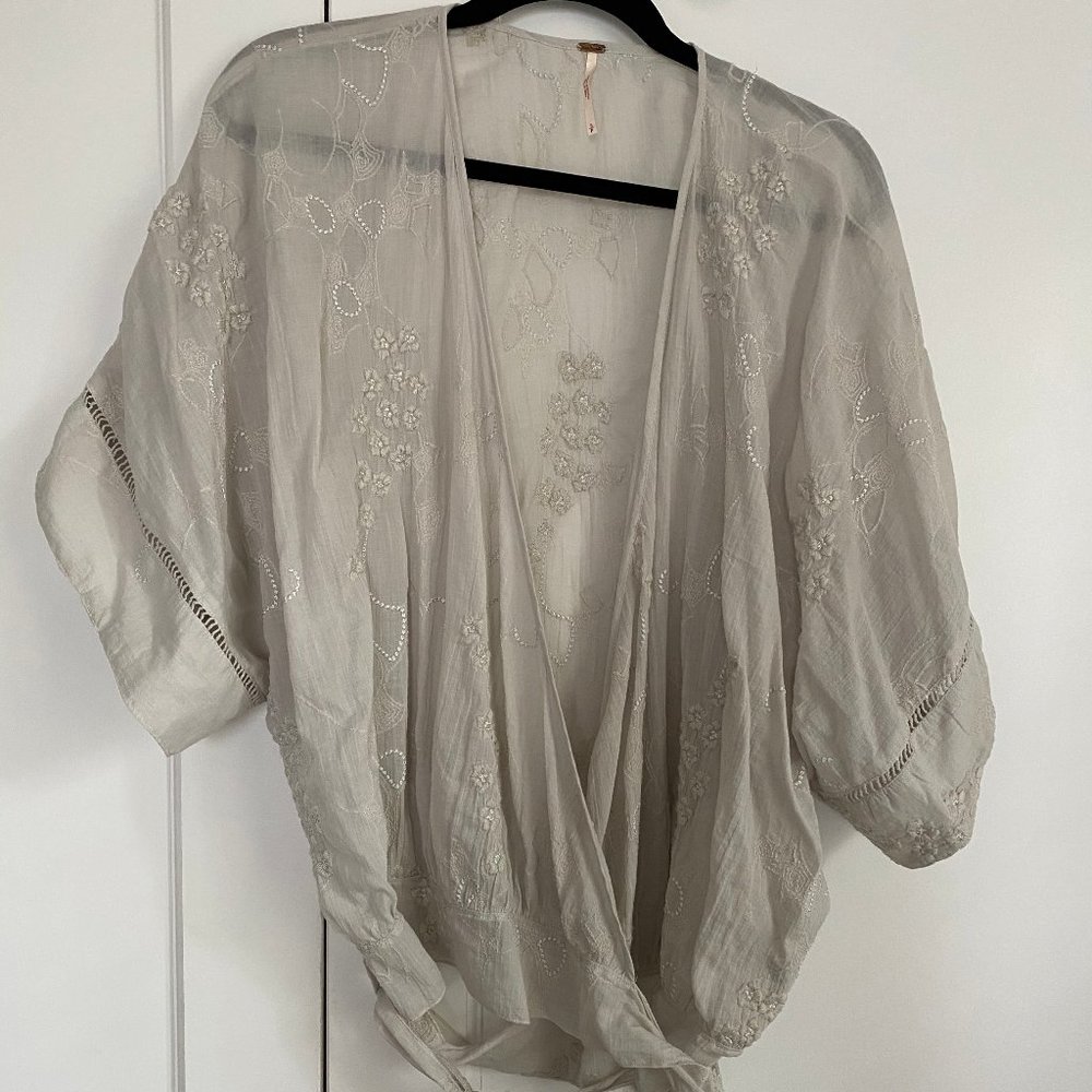 Free People Gray/Green wrap top